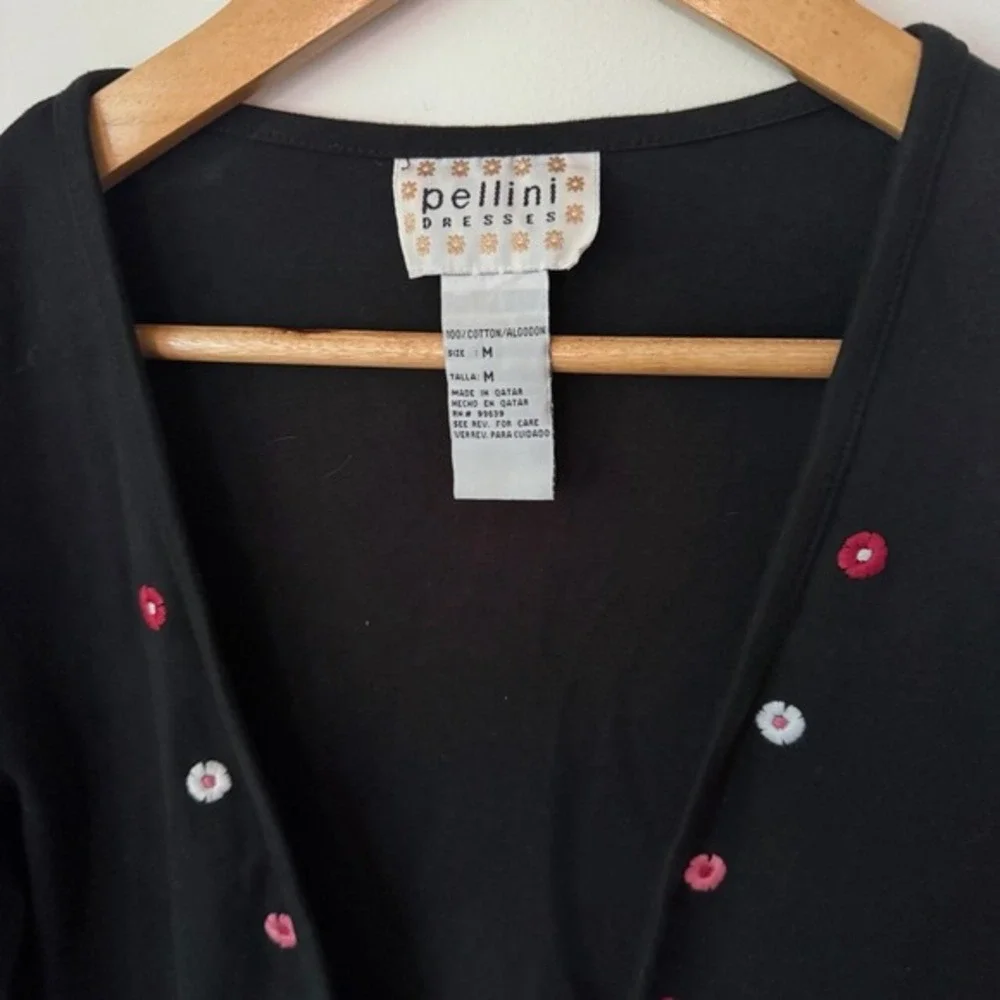 Vintage Y2K Black Cropped Cardigan Womens M Embroidered‎ Floral Whimsy Kidcore